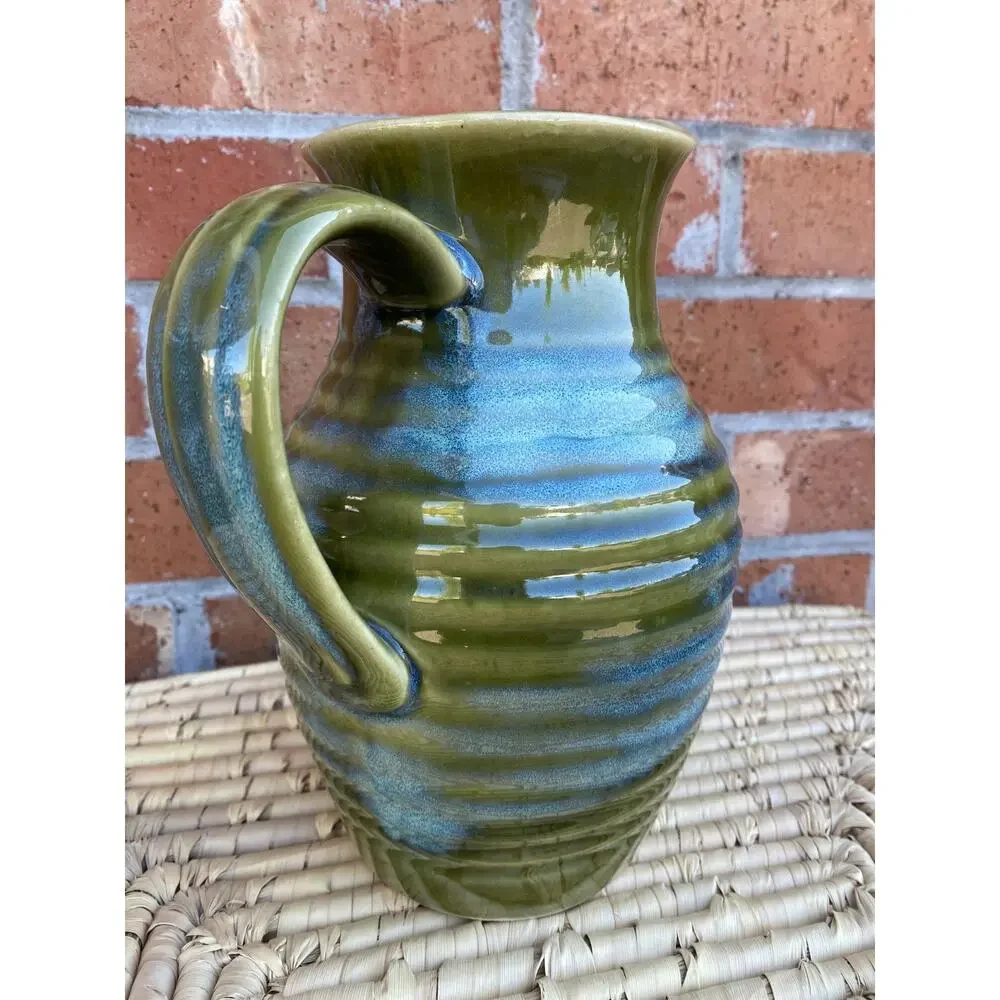 Colm De Ris Pitcher Art Ceramic Pottery Green Blue Celtic Triskelion Ireland